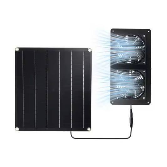 Solar Powered Fan, 20W Solar Panel & Dual Exhaust Fan for Chicken Coop, Greenhouse, Dog House, Shed