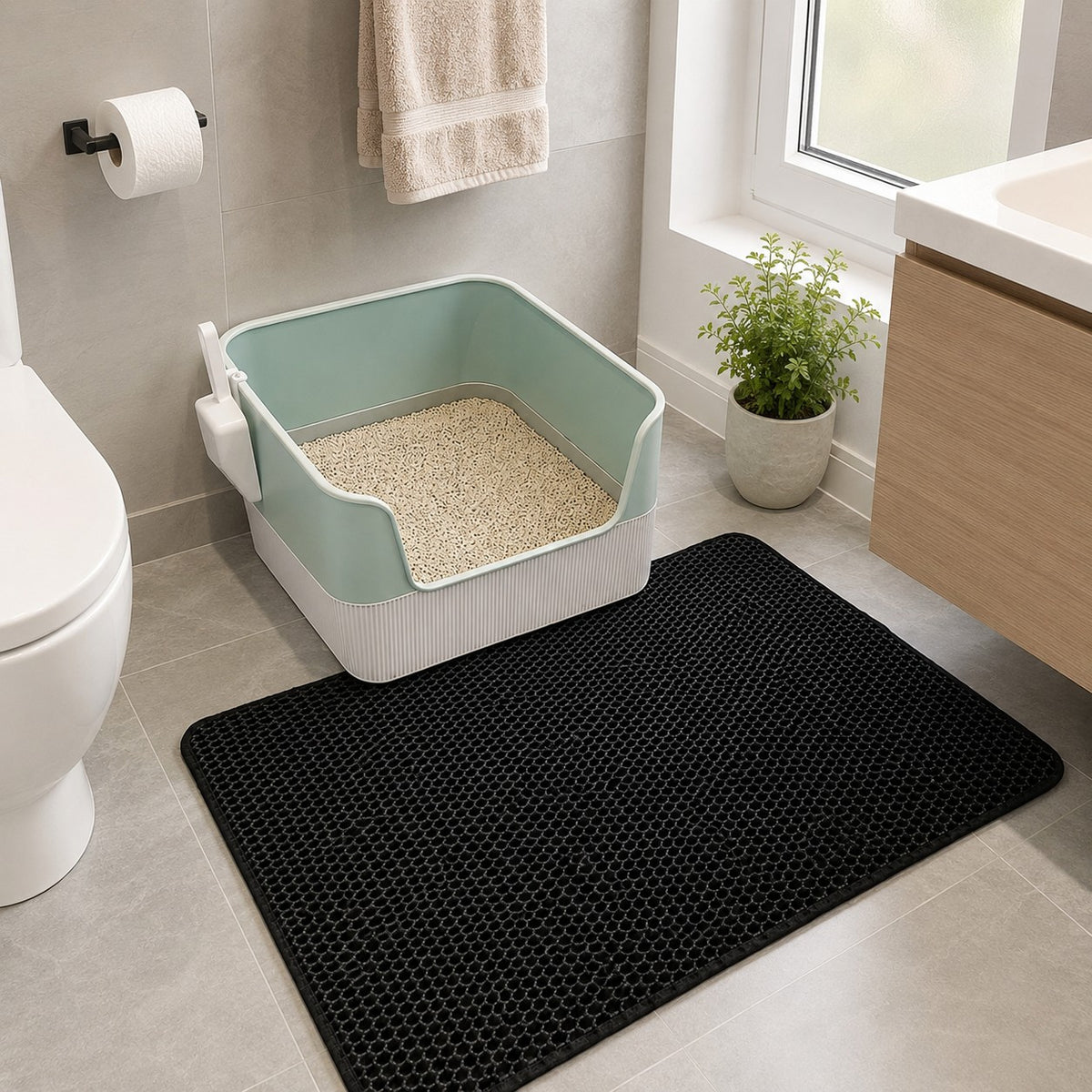 Cat Litter Trapping Mat, Honeycomb Double Layer Design, Urine and Water Proof Material, Scatter Control, Less Waste Easier to Clean, Washable