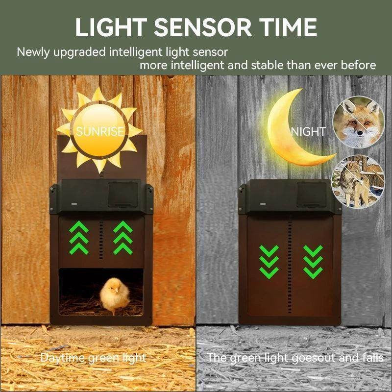 Automatic Chicken Coop Door Opener Battery Powered Light Sense Control Waterproof Pet Flap Upgrade ABS House Gate