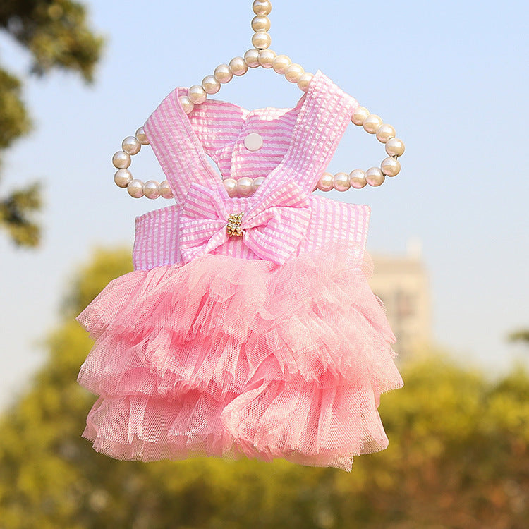 Dog Striped Print Dress Bow Puppy Clothes Pet Small