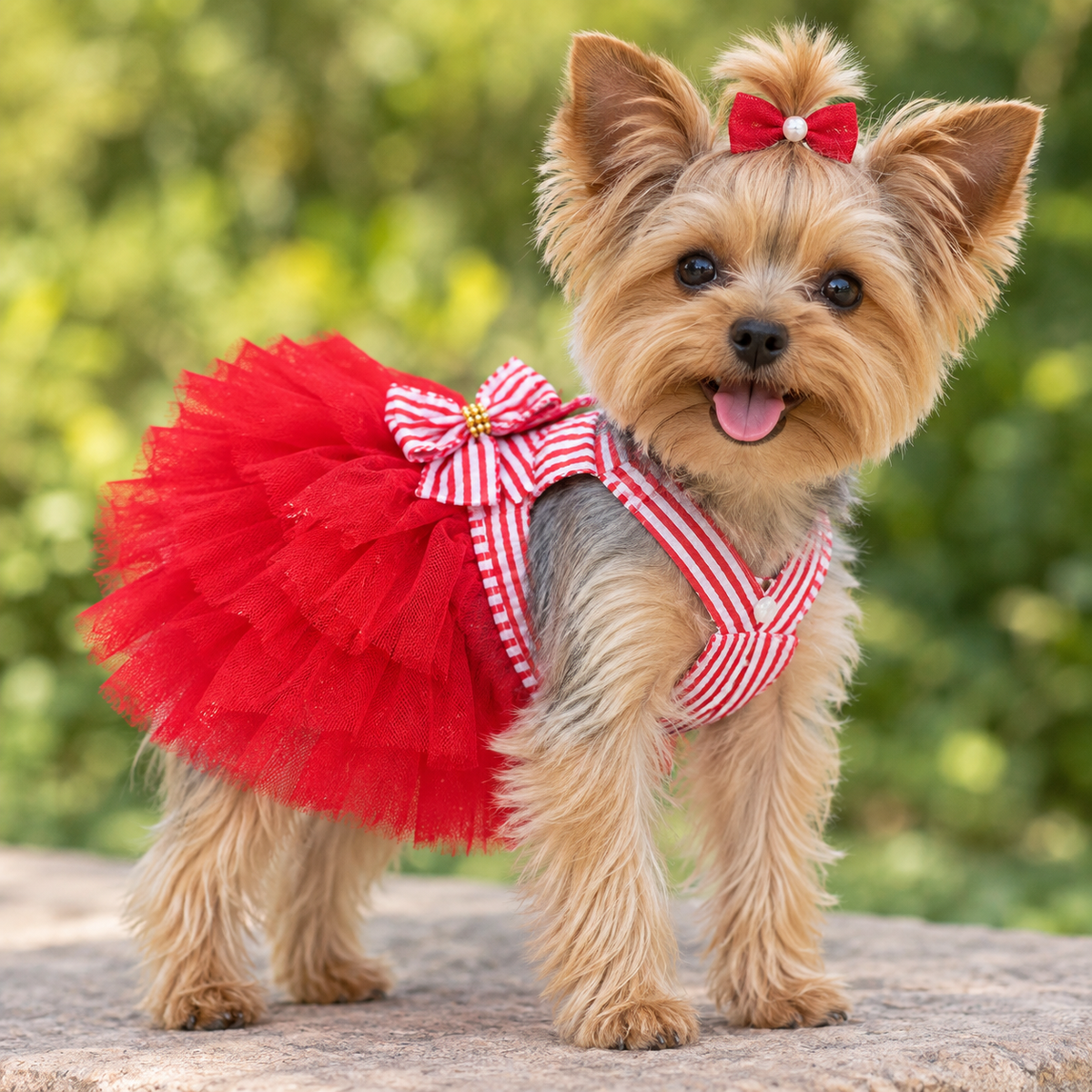 Dog Striped Print Dress Bow Puppy Clothes Pet Small