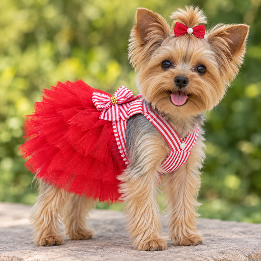 Dog Striped Print Dress Bow Puppy Clothes Pet Small
