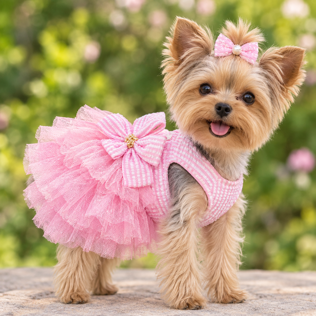 Dog Striped Print Dress Bow Puppy Clothes Pet Small