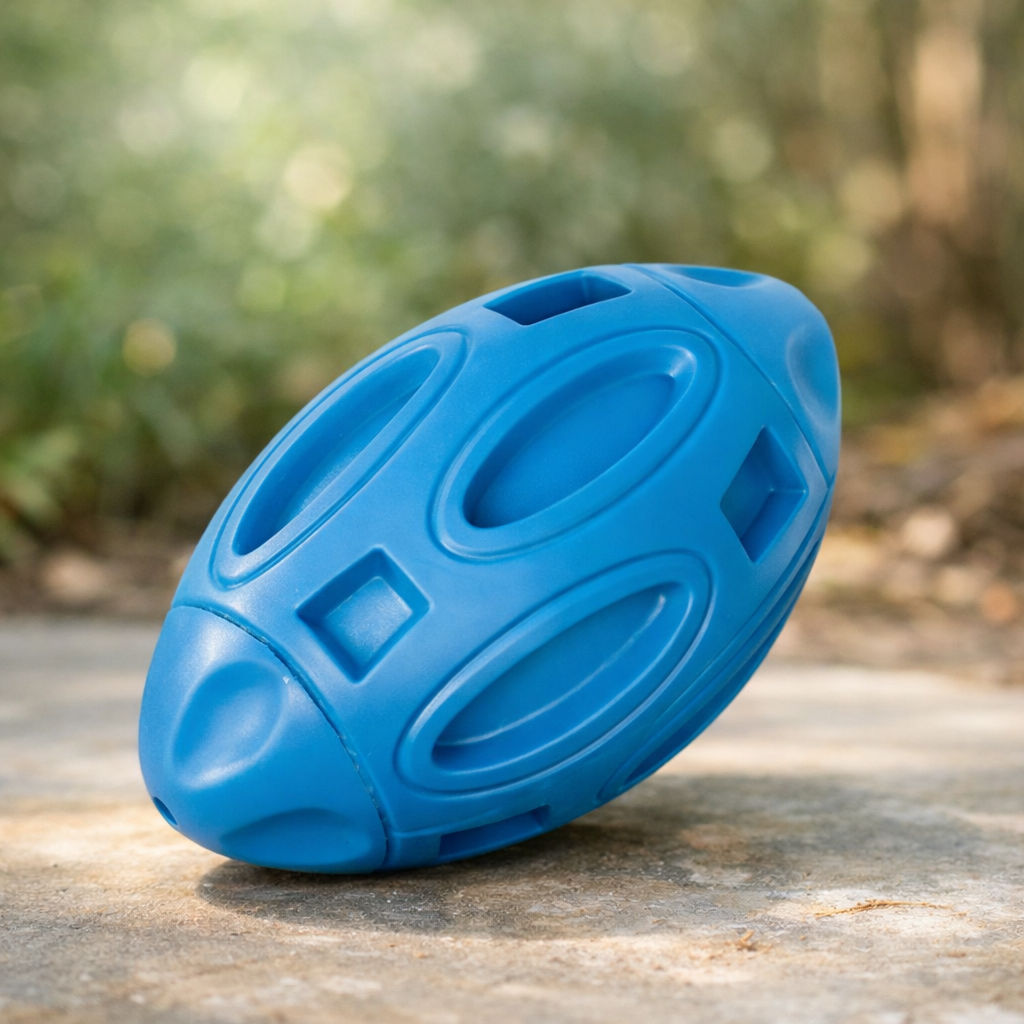 Blue Rubber Football Toy with Interactive Squeaker, Medium/Large Dogs Durable Aggressive Chewers