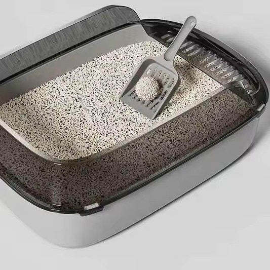High-Sided Cat Litter Box Elevated Rim With Scooper - Simply Petastic