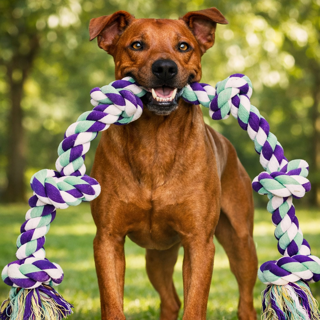 Heavy Duty Rope Chew & Tug Toy for Bite, Purple 6 Knot Large